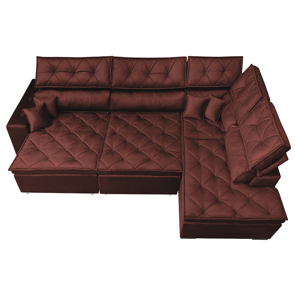 Sofa de Canto Retrátil e Reclinável com Molas Cama inBox Platinum 3,00x2,36 Tecido Suede Vinho