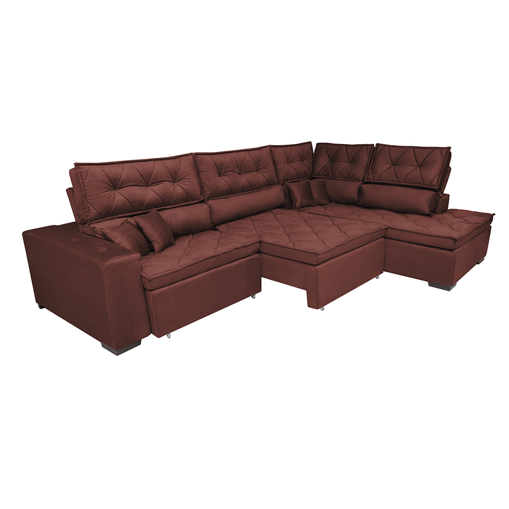 Sofa de Canto Retrátil e Reclinável com Molas Cama inBox Platinum 3,00x2,36 Tecido Suede Vinho