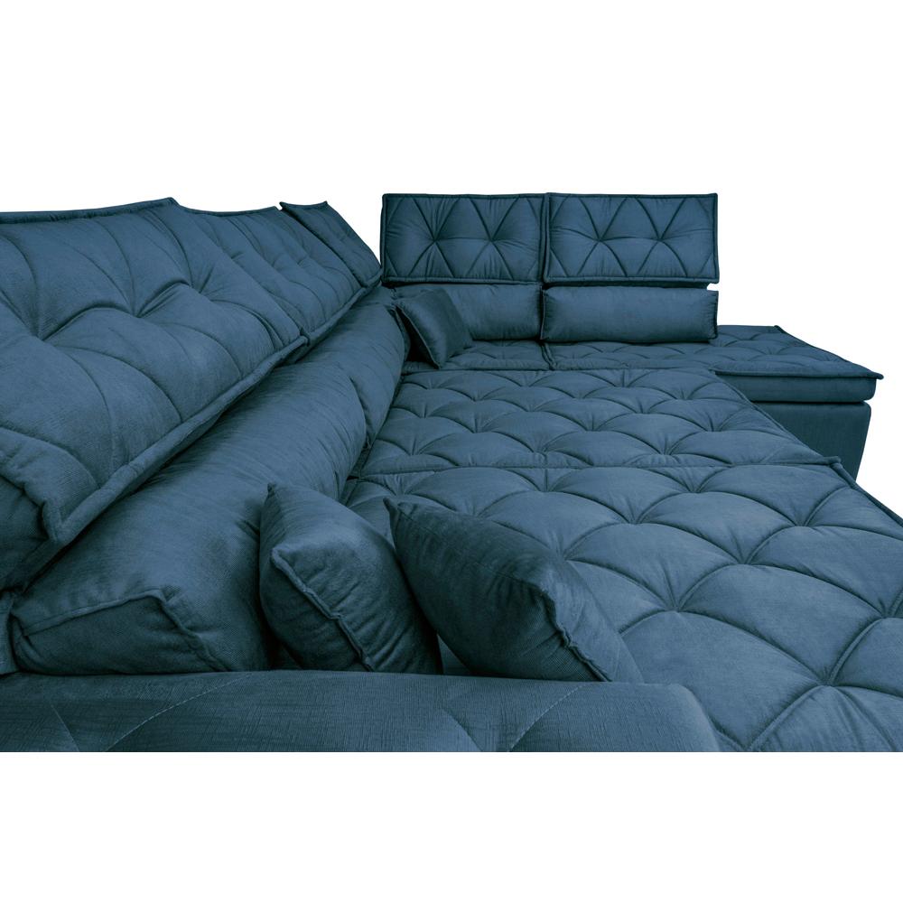 Sofa de Canto Retrátil e Reclinável com Molas Cama inBox Platinum 3,40x2,36 Tecido Suede Azul