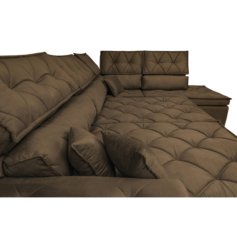 Sofa de Canto Retrátil e Reclinável com Molas Cama inBox Platinum 3,40x2,36 Tecido Suede Café