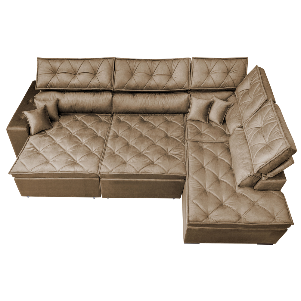 Sofa de Canto Retrátil e Reclinável com Molas Cama inBox Platinum 3,40x2,36 Tecido Suede Castor