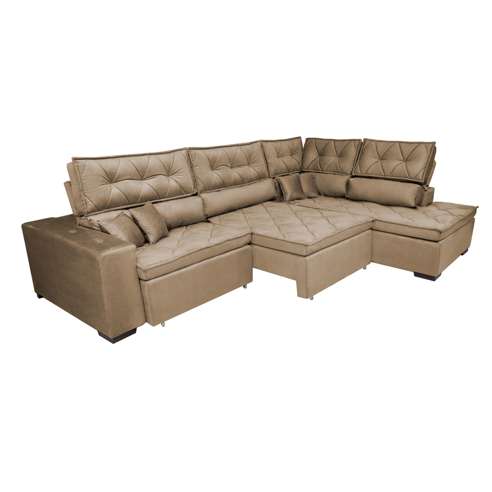 Sofa de Canto Retrátil e Reclinável com Molas Cama inBox Platinum 3,40x2,36 Tecido Suede Castor