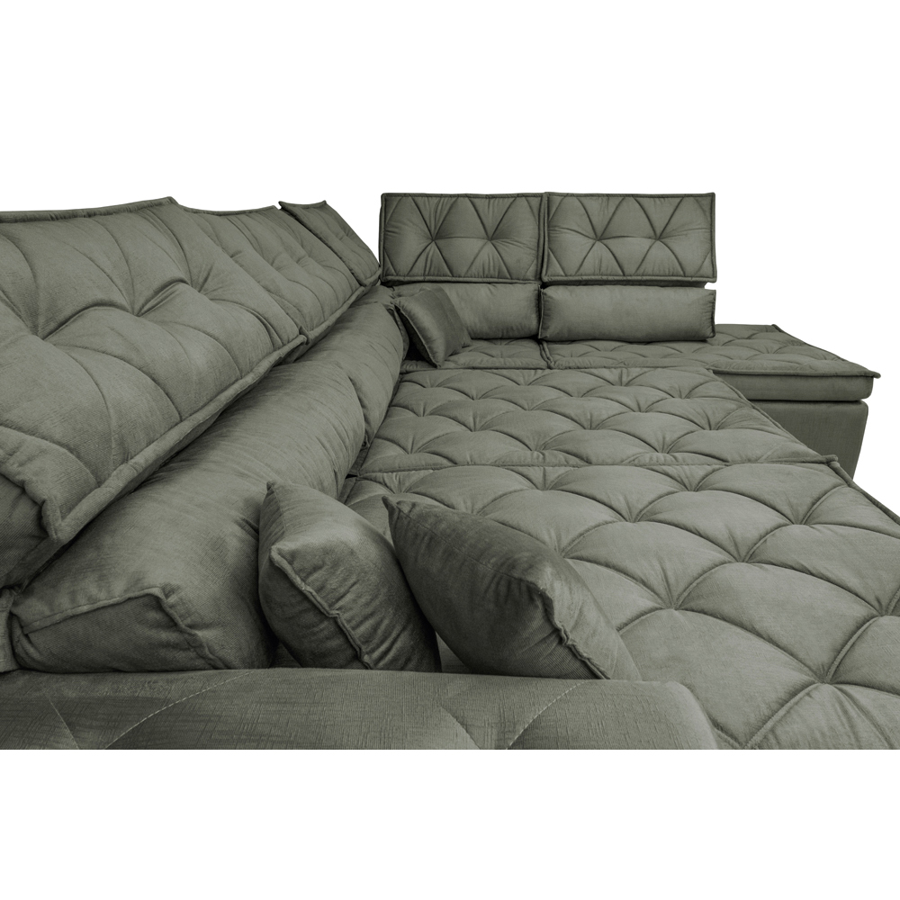 Sofa de Canto Retrátil e Reclinável com Molas Cama inBox Platinum 3,40x2,36 Tecido Suede Cinza