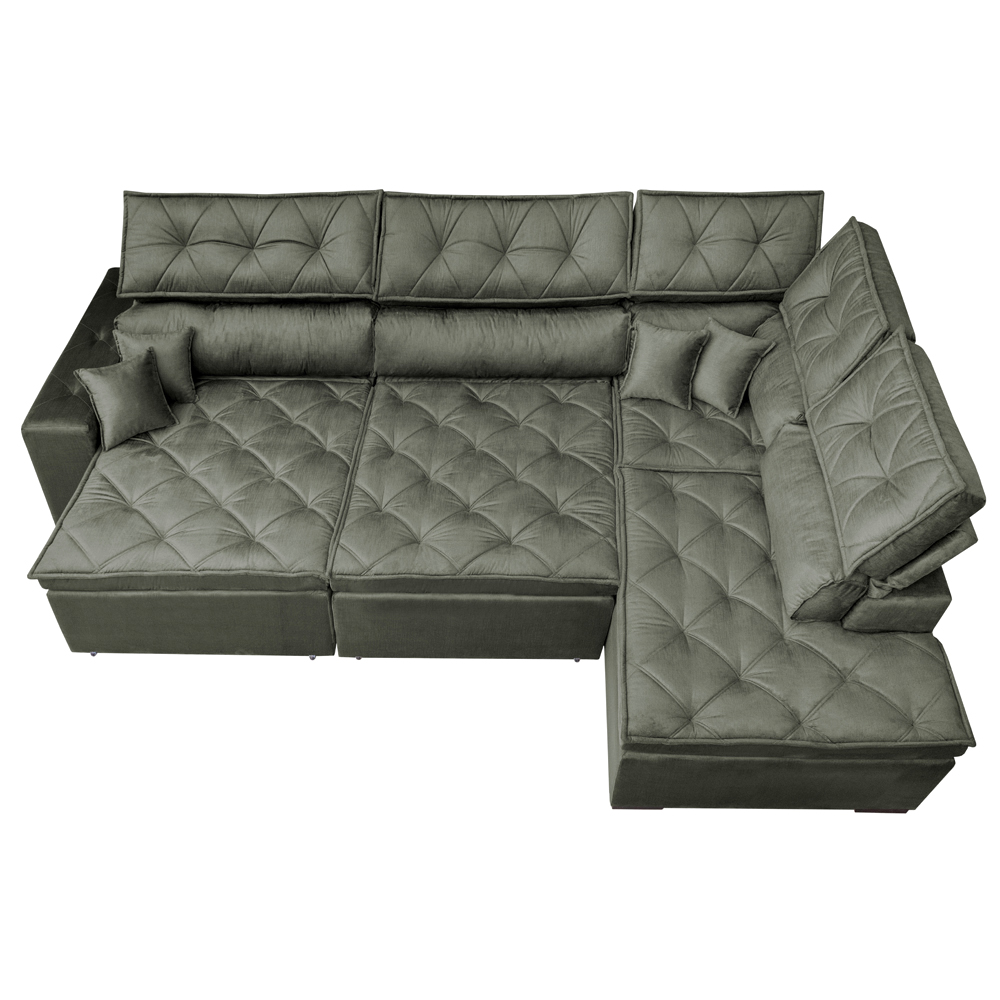 Sofa de Canto Retrátil e Reclinável com Molas Cama inBox Platinum 3,40x2,36 Tecido Suede Cinza