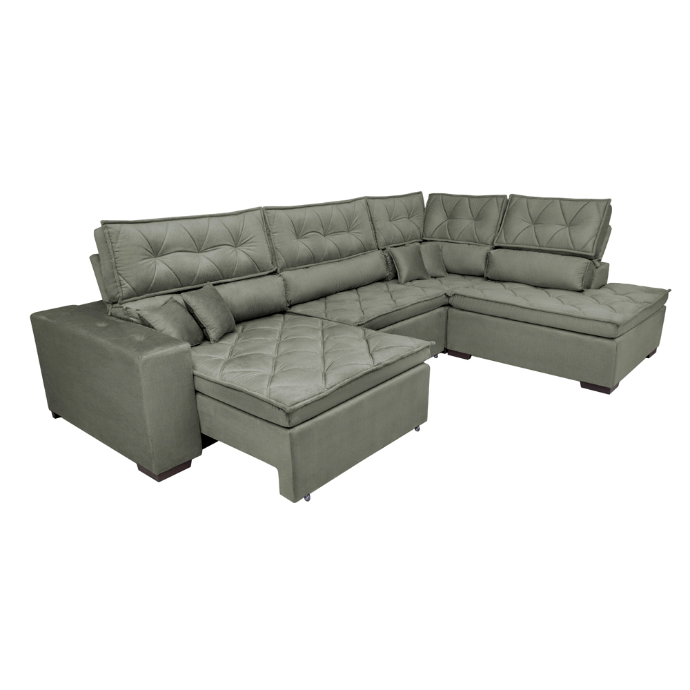 Sofa de Canto Retrátil e Reclinável com Molas Cama inBox Platinum 3,40x2,36 Tecido Suede Cinza