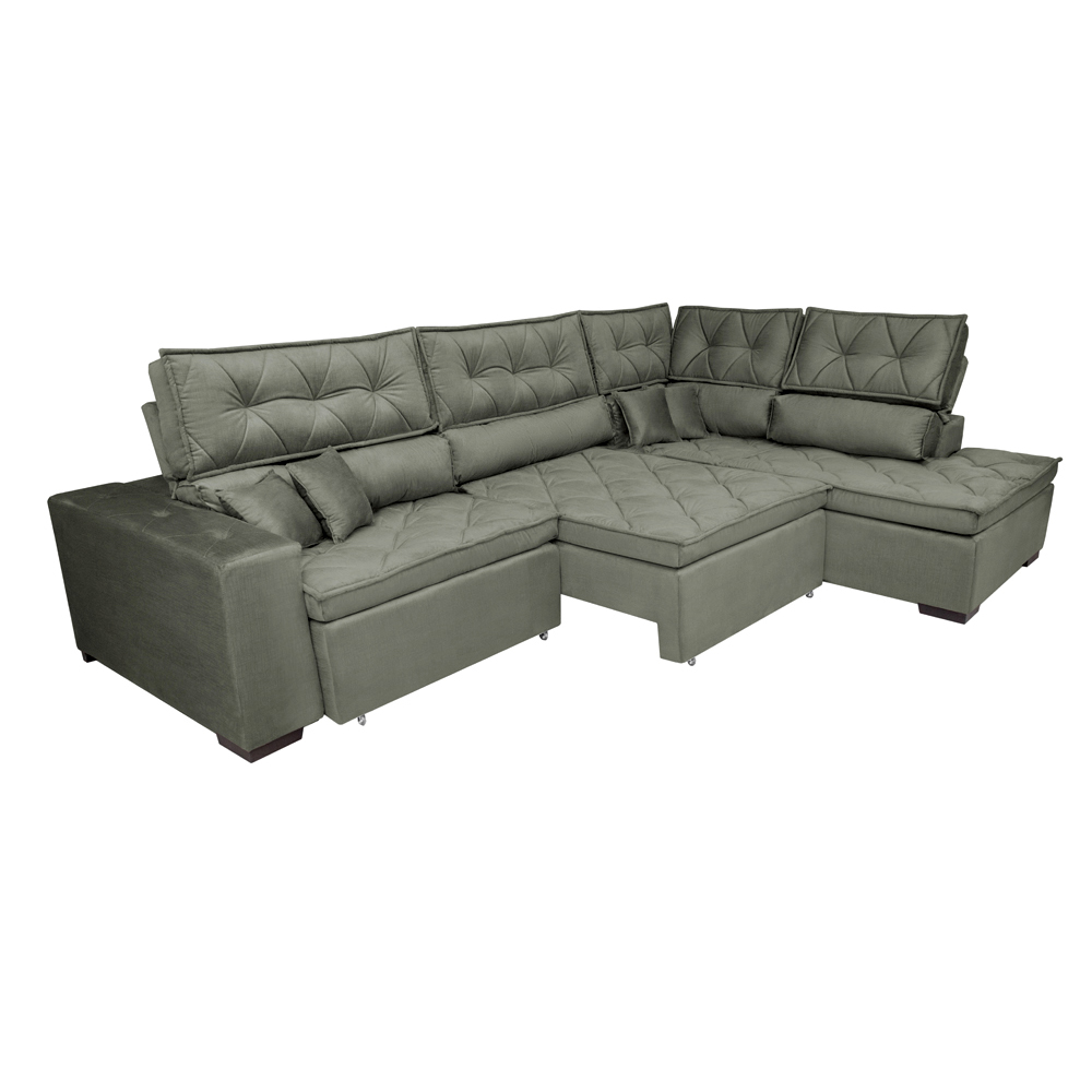 Sofa de Canto Retrátil e Reclinável com Molas Cama inBox Platinum 3,40x2,36 Tecido Suede Cinza