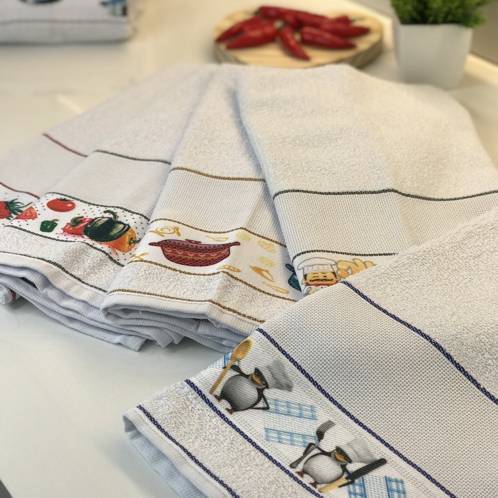 Kit 5 Pano de Louça Gourmet - Utensilio de Cozinha 100% Algodão - Pano de Copa Estampado - Casa da Toalha