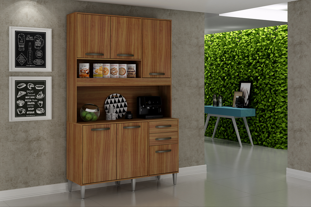 Armário para Cozinha 5 Portas 2 Gavetas Cristal Style CHF Moveis Carvalho