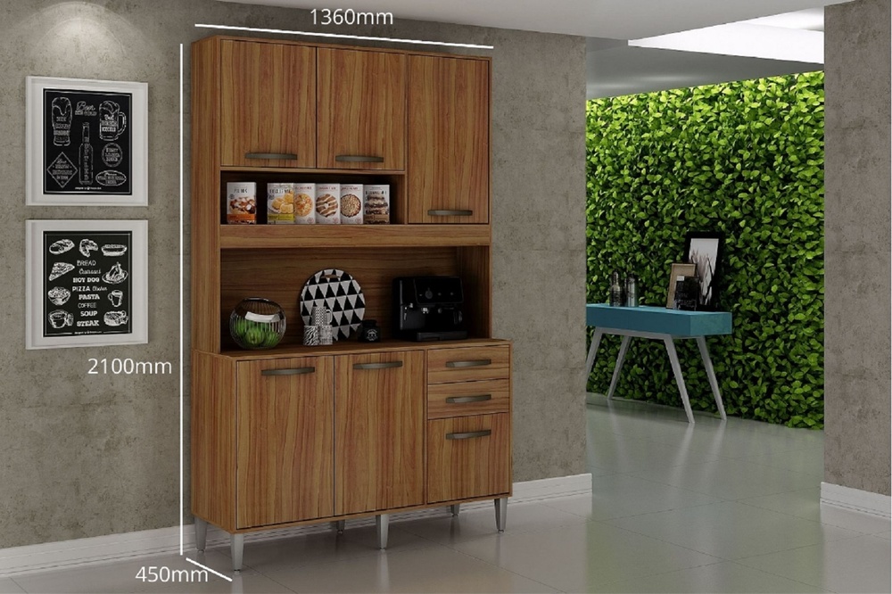 Armário para Cozinha 5 Portas 2 Gavetas Cristal Style CHF Moveis Carvalho