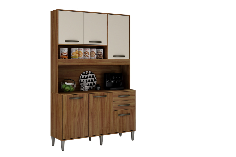 Armário para Cozinha 5 Portas 2 Gavetas Cristal Style CHF Moveis Carvalho/Off White