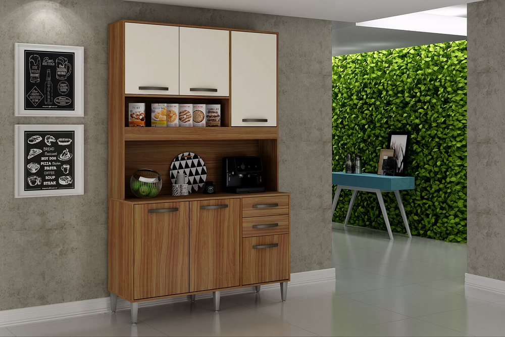 Armário para Cozinha 5 Portas 2 Gavetas Cristal Style CHF Moveis Carvalho/Off White