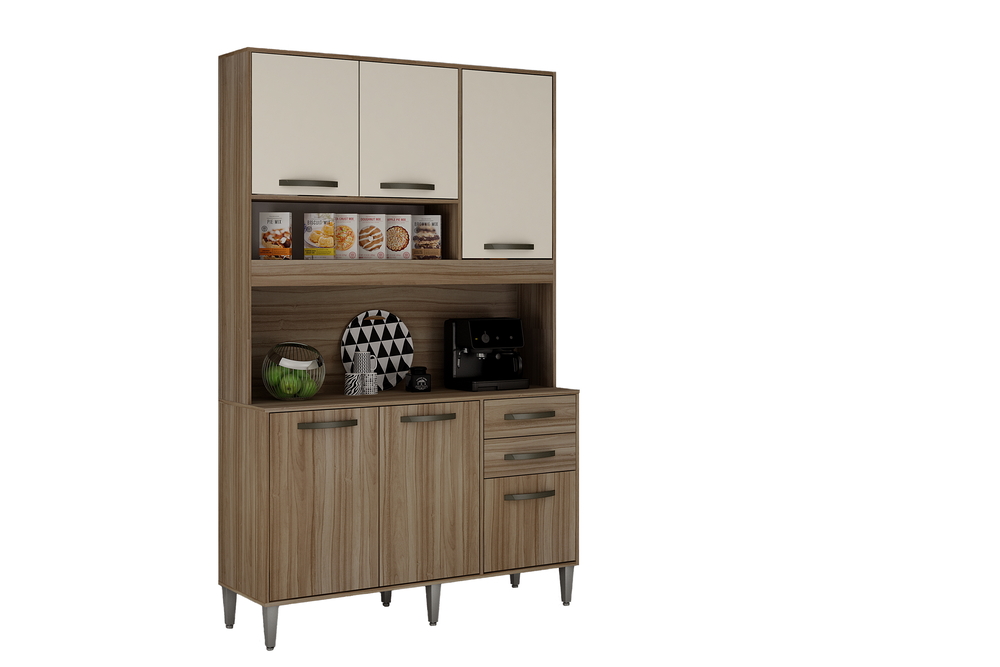 Armário para Cozinha 5 Portas 2 Gavetas Cristal Style CHF Moveis Cedro/Off White