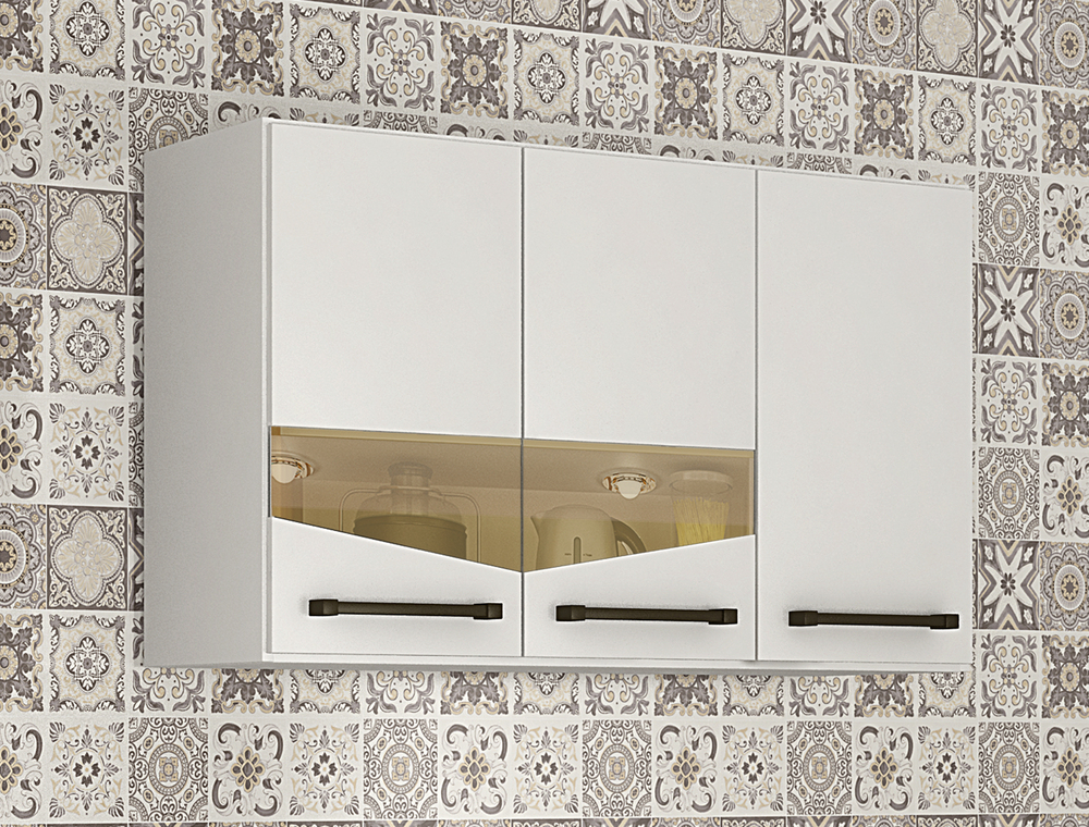 Armario Aereo 3 Portas 2 Prateleiras Livia CHF Moveis Branco
