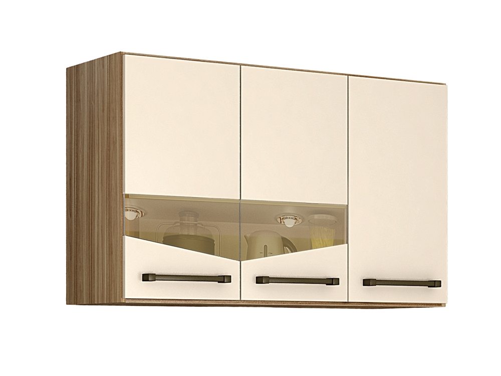 Armario Aereo 3 Portas 2 Prateleiras Livia CHF Moveis Cedro/Off White