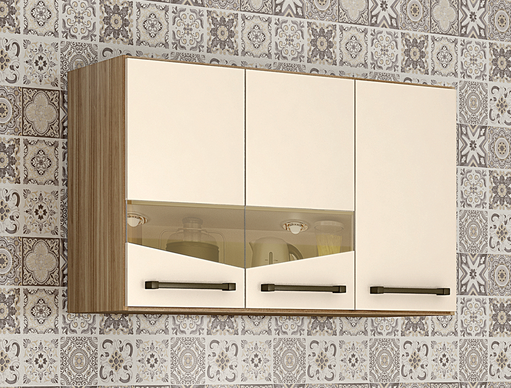 Armario Aereo 3 Portas 2 Prateleiras Livia CHF Moveis Cedro/Off White