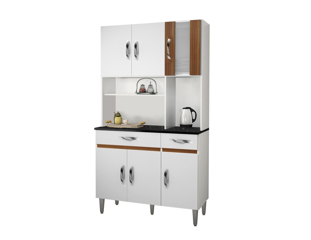 Armario Cozinha 6 Portas 2 Gavetas Ventura CHF Moveis Branco/Carvalho