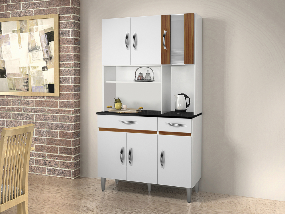 Armario Cozinha 6 Portas 2 Gavetas Ventura CHF Moveis Branco/Carvalho
