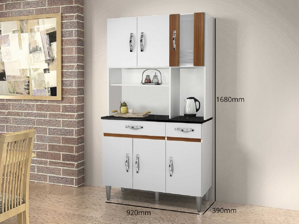 Armario Cozinha 6 Portas 2 Gavetas Ventura CHF Moveis Branco/Carvalho