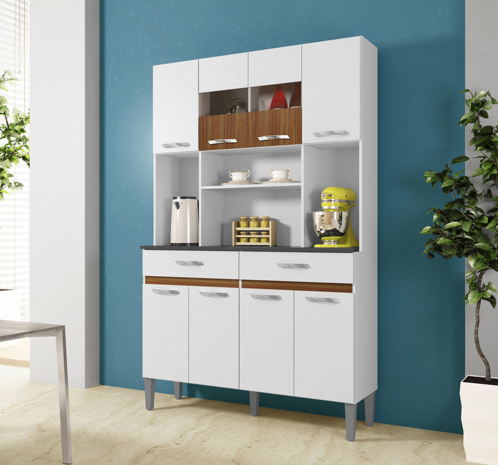 Armario de Cozinha 8 Portas 2 Gavetas Onix CHF Moveis Branco/Carvalho