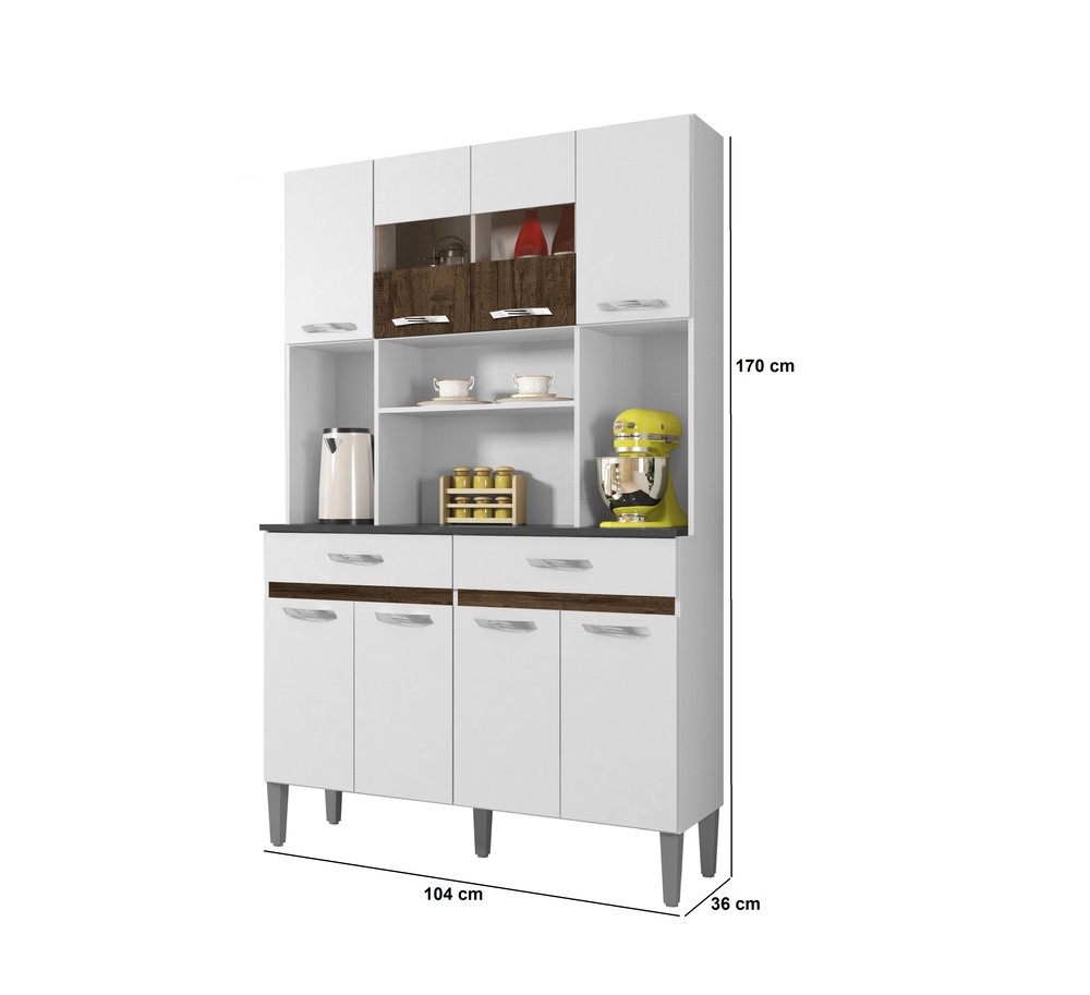 Armario de Cozinha 8 Portas 2 Gavetas Onix CHF Moveis Branco/Imbuia