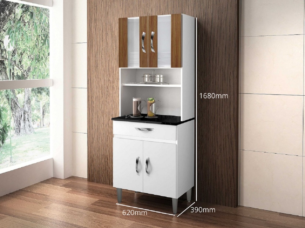 Armario de Cozinha Ventura 4 Portas 1 Gaveta CHF Moveis Branco/Carvalho