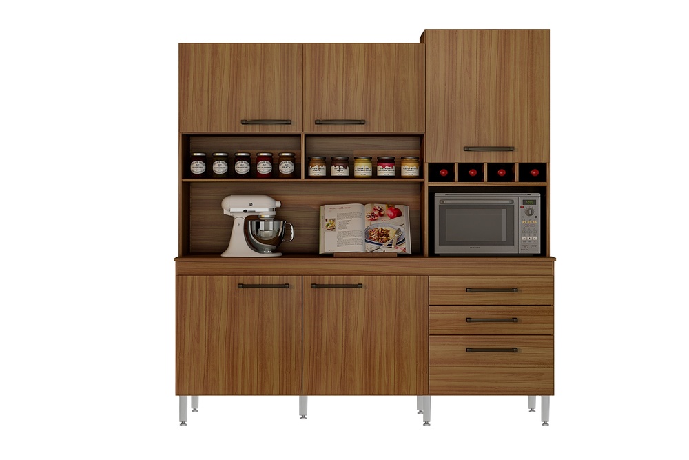 Armario para Cozinha 6 Portas 2 Gavetas Ebano CHF Moveis Carvalho