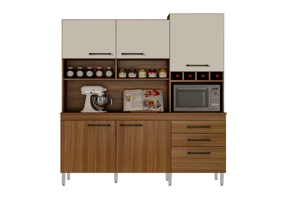 Armario para Cozinha 6 Portas 2 Gavetas Ebano CHF Moveis Carvalho/Off White