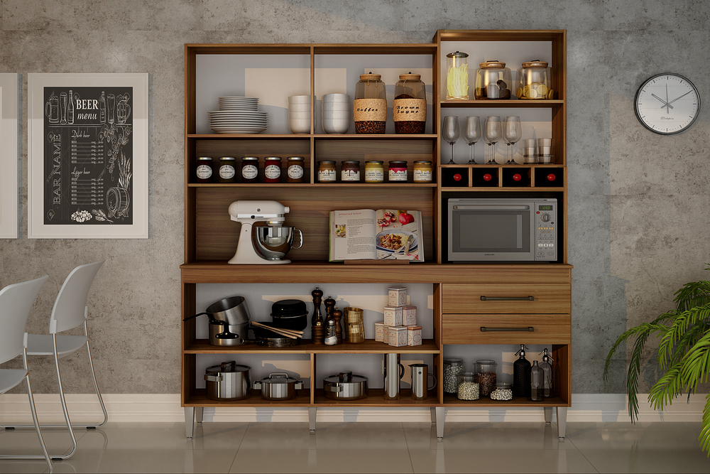 Armario para Cozinha 6 Portas 2 Gavetas Ebano CHF Moveis Carvalho/Off White