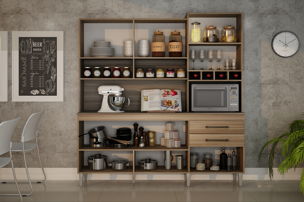 Armario para Cozinha 6 Portas 2 Gavetas Ebano CHF Moveis Cedro/Off White