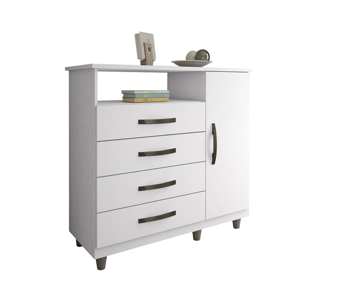 Comoda 4 Gavetas com Sapateira Paris CHF Moveis Branco