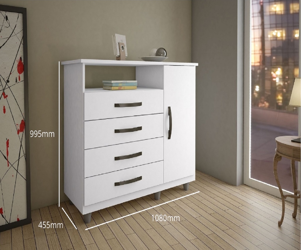 Comoda 4 Gavetas com Sapateira Paris CHF Moveis Branco