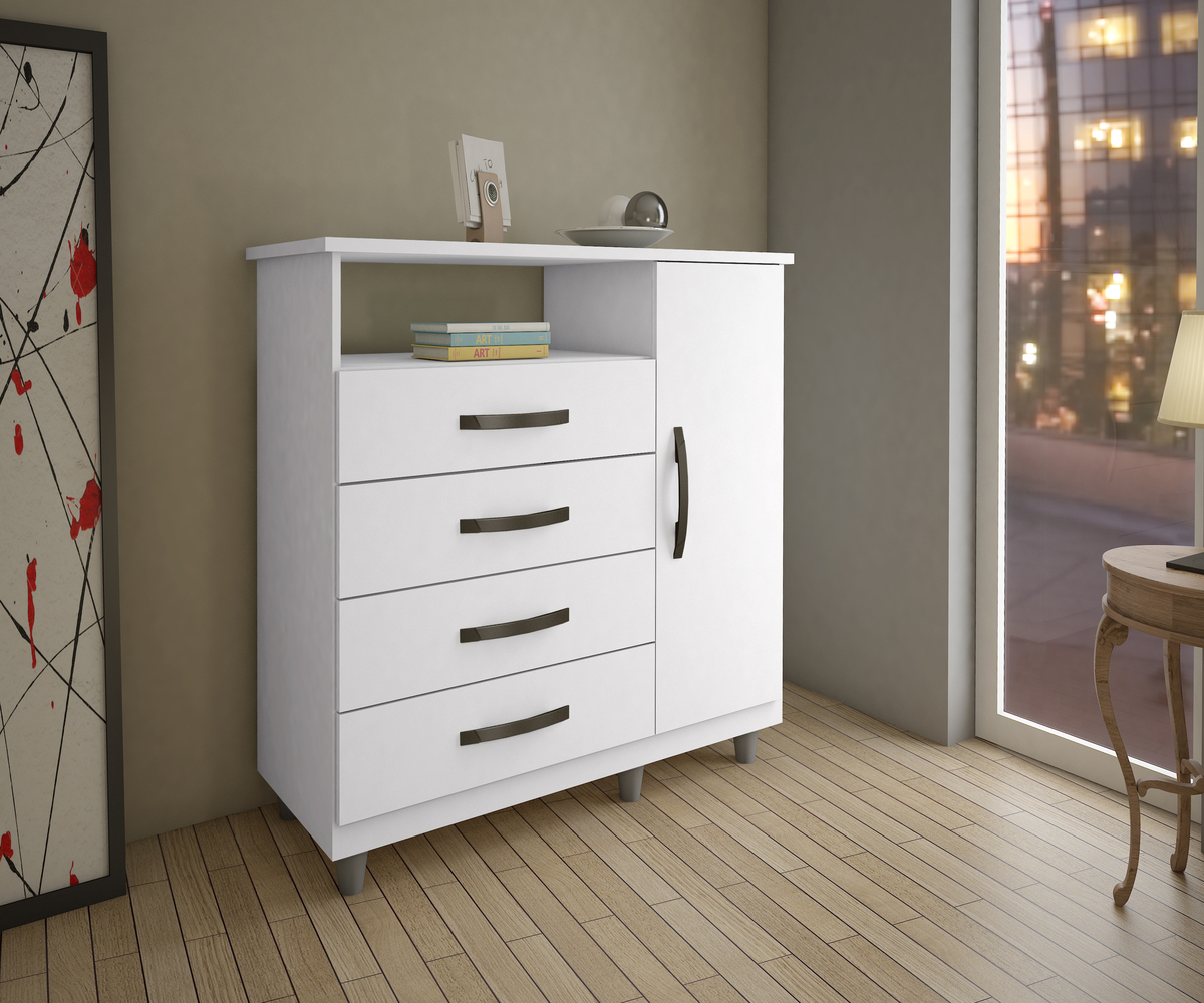 Comoda 4 Gavetas com Sapateira Paris CHF Moveis Branco