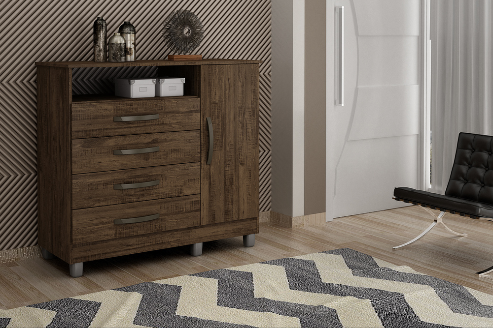 Comoda 4 Gavetas com Sapateira Paris CHF Moveis Imbuia