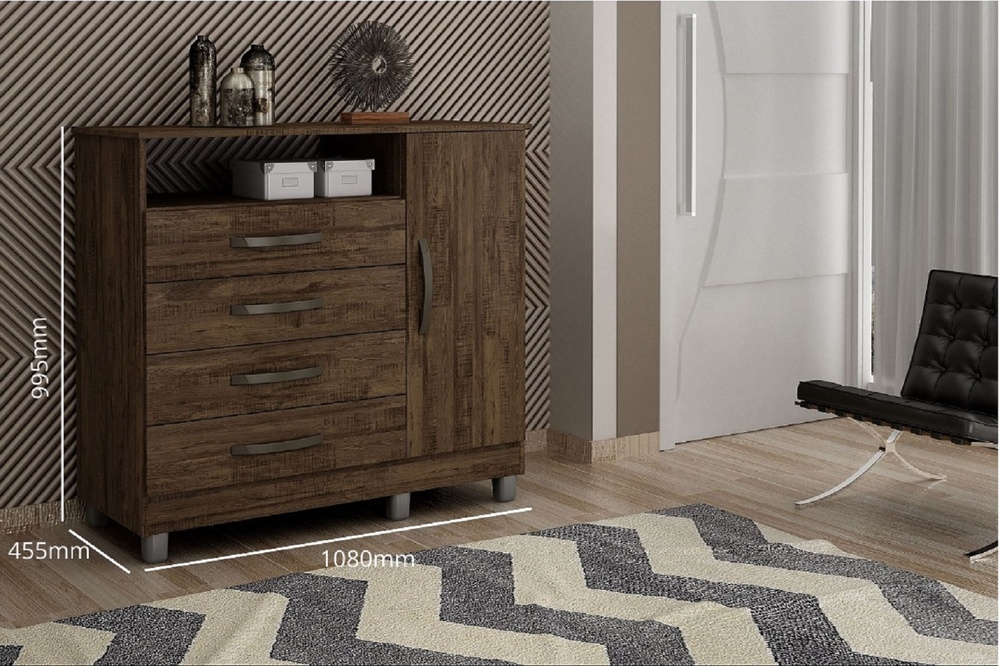 Comoda 4 Gavetas com Sapateira Paris CHF Moveis Imbuia