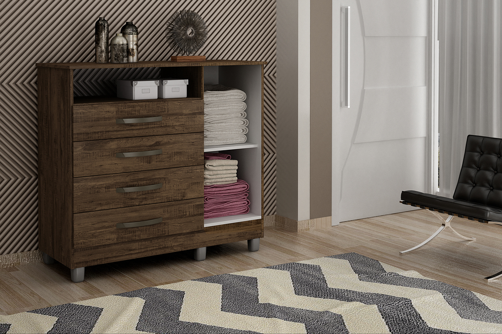 Comoda 4 Gavetas com Sapateira Paris CHF Moveis Imbuia