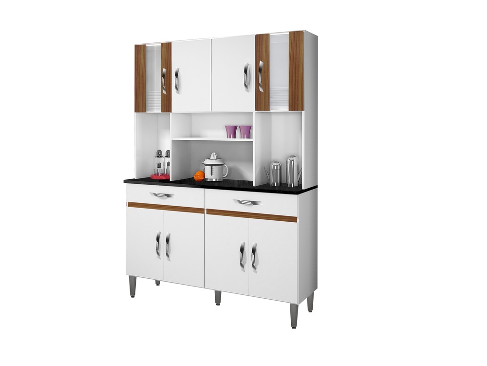 Cozinha Compacta 8 Portas 2 Gavetas Ventura CHF Moveis Branco/Carvalho