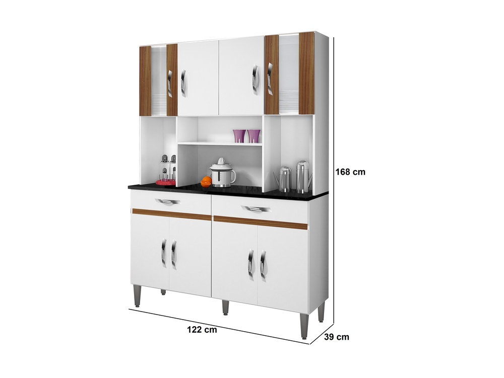 Cozinha Compacta 8 Portas 2 Gavetas Ventura CHF Moveis Branco/Carvalho