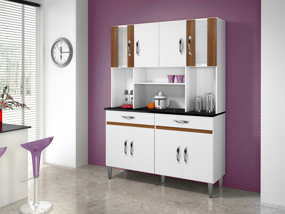 Cozinha Compacta 8 Portas 2 Gavetas Ventura CHF Moveis Branco/Carvalho
