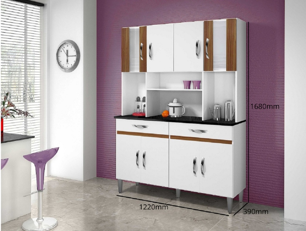 Cozinha Compacta 8 Portas 2 Gavetas Ventura CHF Moveis Branco/Carvalho