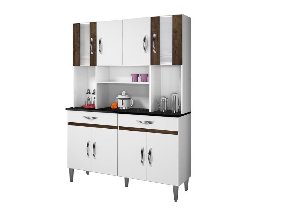 Cozinha Compacta 8 Portas 2 Gavetas Ventura CHF Moveis Branco/Imbuia