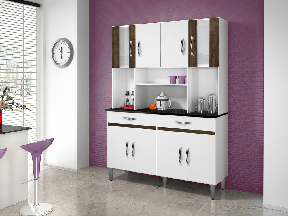 Cozinha Compacta 8 Portas 2 Gavetas Ventura CHF Moveis Branco/Imbuia
