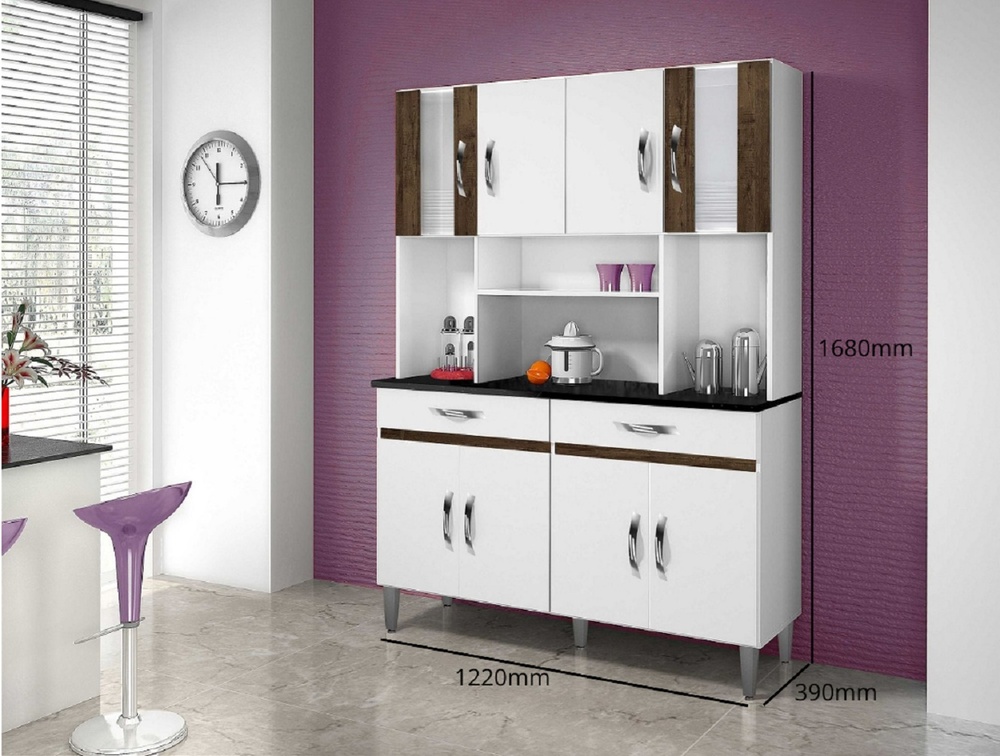 Cozinha Compacta 8 Portas 2 Gavetas Ventura CHF Moveis Branco/Imbuia