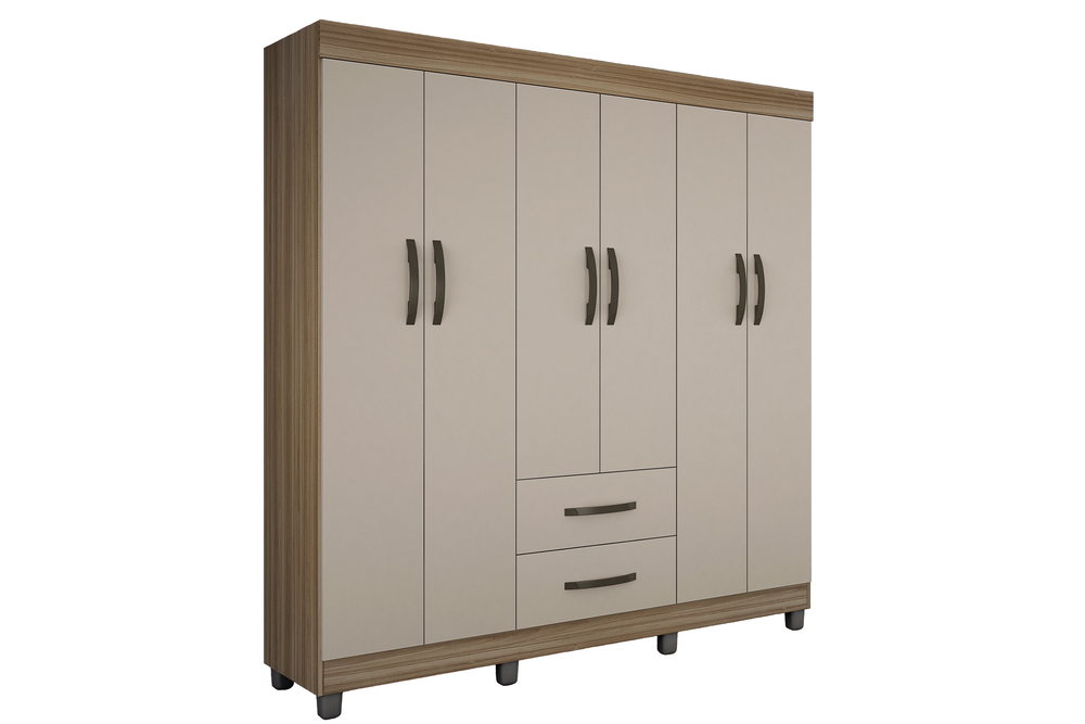Guarda Roupa Casal 6 Portas 2 Gavetas Paris CHF Moveis Cedro/Off White