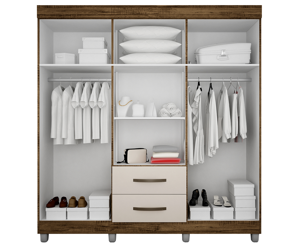 Guarda Roupa Casal 6 Portas 2 Gavetas Paris CHF Moveis Cedro/Off White