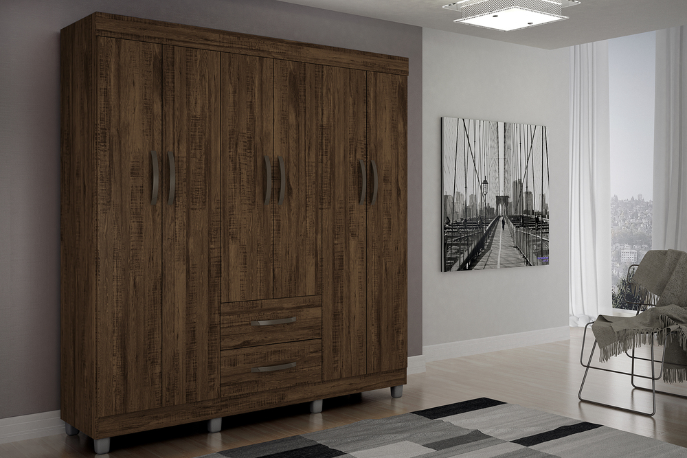 Guarda Roupa Casal 6 Portas 2 Gavetas Paris CHF Moveis Imbuia