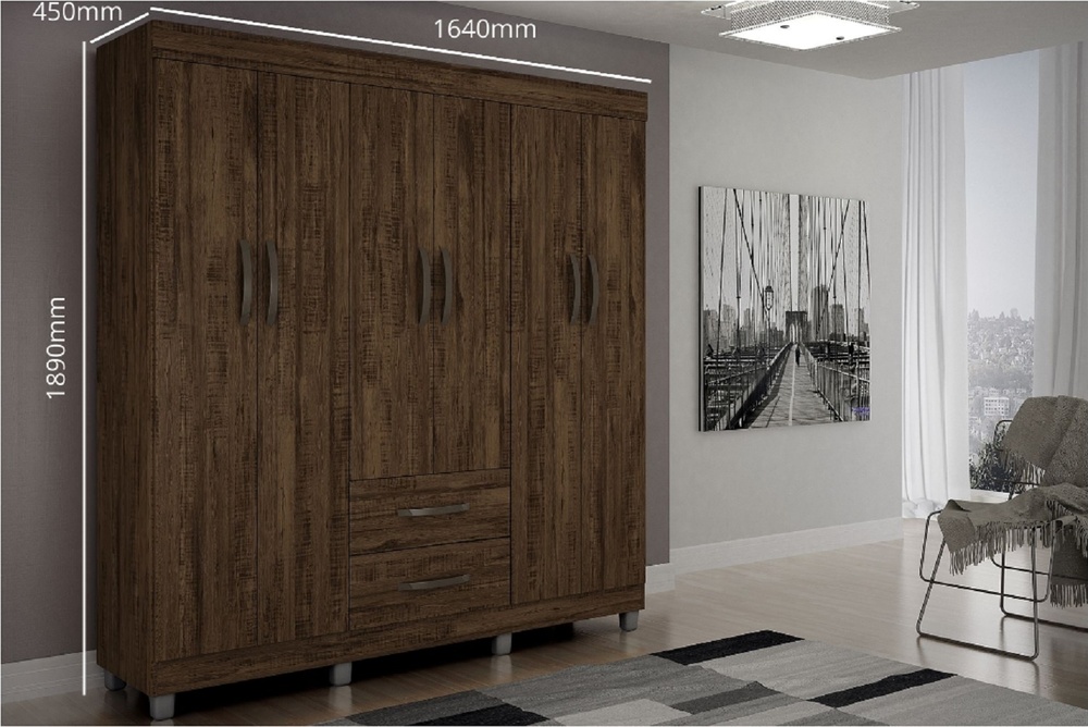 Guarda Roupa Casal 6 Portas 2 Gavetas Paris CHF Moveis Imbuia