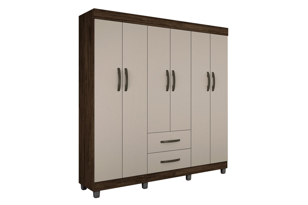 Guarda Roupa Casal 6 Portas 2 Gavetas Paris CHF Moveis Imbuia/Off White