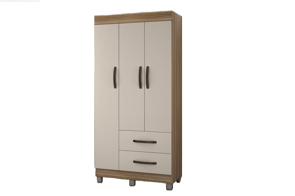 Guarda-Roupa Solteiro 3 Portas 2 Gavetas Paris CHF Moveis Cedro/Off White