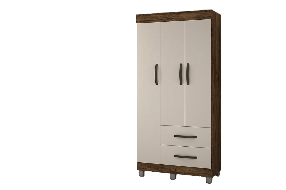 Guarda-Roupa Solteiro 3 Portas 2 Gavetas Paris CHF Moveis Imbuia/Off White