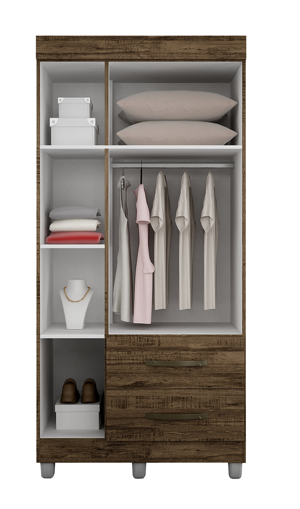 Guarda-Roupa Solteiro 3 Portas 2 Gavetas Paris CHF Moveis Imbuia/Off White